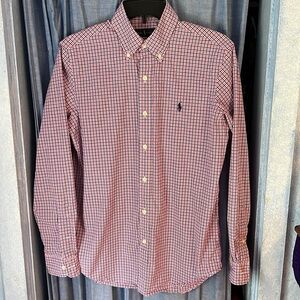 Ralph Lauren pink and blue plaid long sleeve button down shirt , Men’s Small